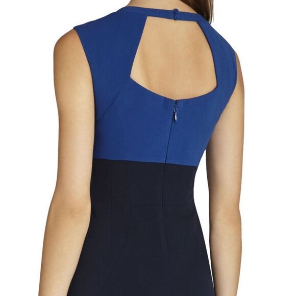 2 BCBGMaxAzria Black Blue Clara Color Blocked Sheath Dress Gold Necklace Pencil - Picture 5 of 6